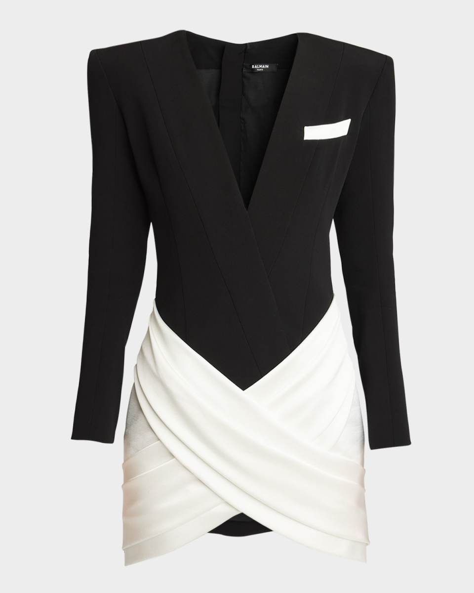 Plunging Twisted Crepe Satin Mini Tailored Dress